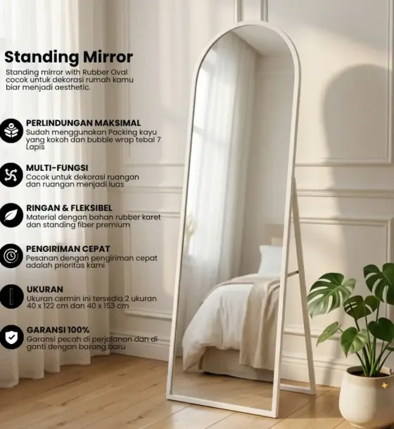 standing mirror aesthetic full body rubber oval 40x153 Premium di Pesisir Selatan