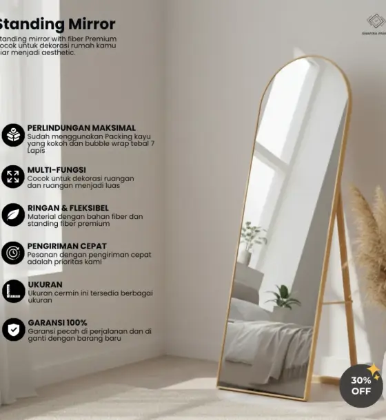 STANDING MIRROR FULLBODY FIBER 40×153cm AESTHETIC di Timika