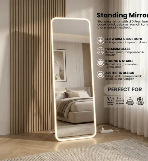 Standing Mirror Curve Edge rubber Premium 40x153 cm Thin Frame Cermin Hias di Arjasari, Bandung