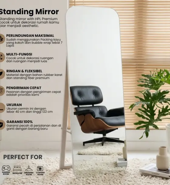 Standing mirror curve HPL aestethic ukuran 40 x 153 cm di Cisayong, Tasikmalaya