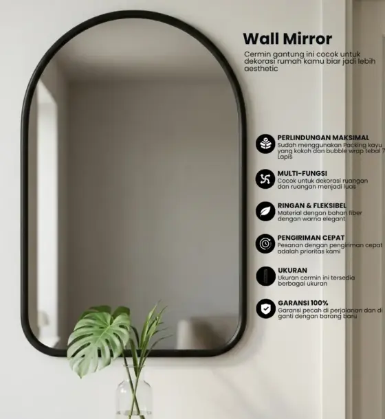 cermin aesthetic-Cermin Gantung Dinding Rubber/Karet Aestetic 40x60 CM di Rancasari, Bandung