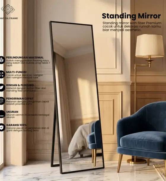 Standing Mirror Panel Premium fiber 30x153 cm aesthetic full body di Sukaraja, Tasikmalaya