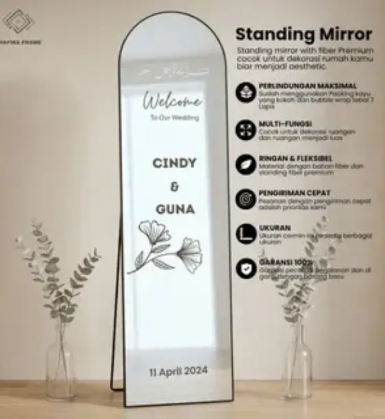 standing mirror wedding sign 40 X 153CM / Welcome Sign Wedding Mirror Arch / Wedding Signage Aesthetic di Kuningan