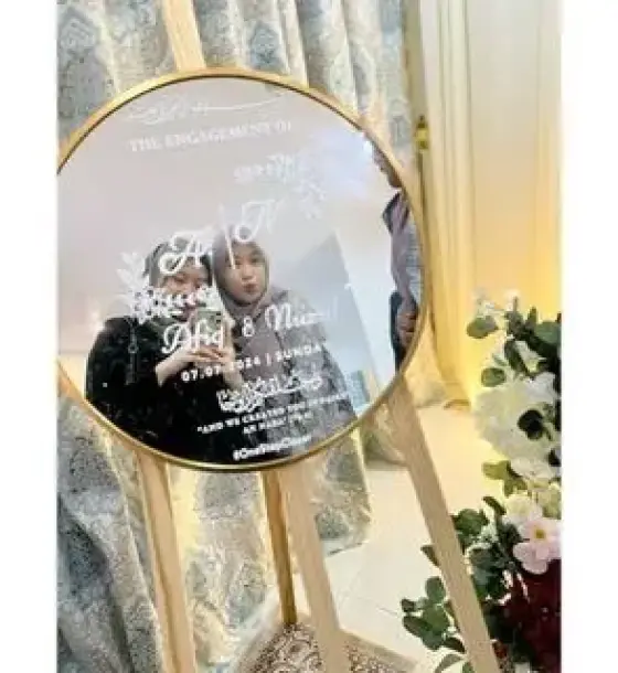 Welcome Sign Wedding Custom 40 cm / Cermin Pernikahan Bahan HPL & Rubber di Bintan