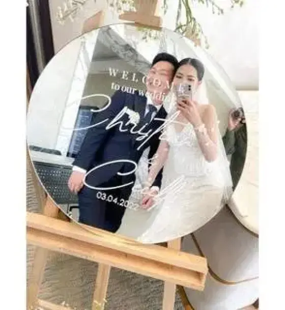 Welcome Sign Wedding Custom 60cm / Cermin Pernikahan Bahan HPL & Rubber di Cikelet, Garut