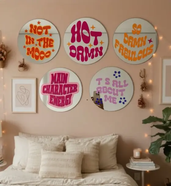 Cermin Dinding Aesthetic Motif Quote | Hiasan Kamar Kekinian Unik di Gresik