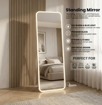 Standing Mirror Curve Edge rubber Premium 40x153 cm Thin Frame Cermin Hias - Cermin & Bingkai Shafira Frame