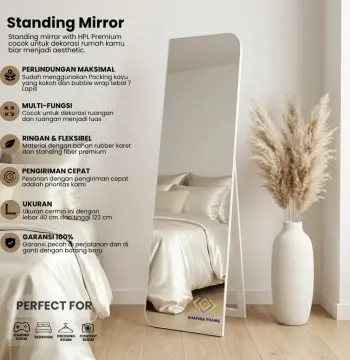 Standing Mirror HPL Motif Daun aesthetic premium ukuran 40x153 cm - Cermin & Bingkai Shafira Frame