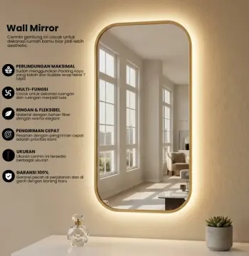 Cermin Gantung Dinding Rubber/Karet Aestetic 40x60+LED-Cermin aesthetic - Cermin & Bingkai Shafira Frame