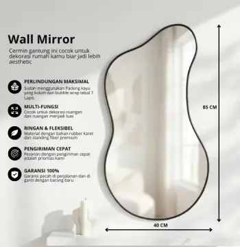 Cermin Gantung Motif Wavy Mocca 40x85 cm List Rubber Premium aesthetic