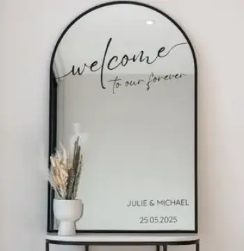 Cermin Aesthetic 40x60 cm Oval Welcome Mirror Wedding Custom Nama Tanggal